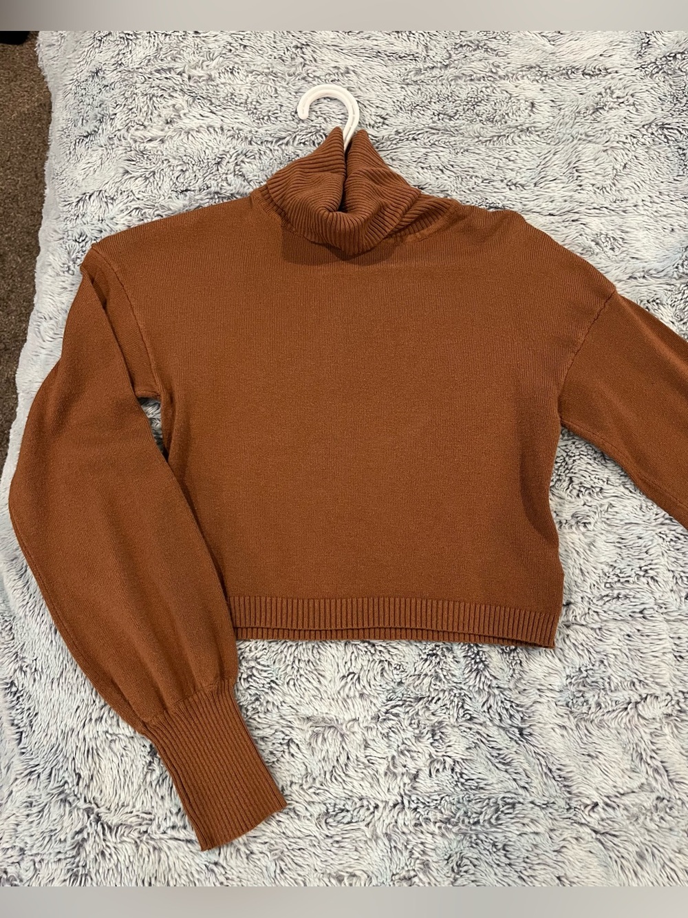 Rust Orange-Brown Cropped Turtleneck Sweater